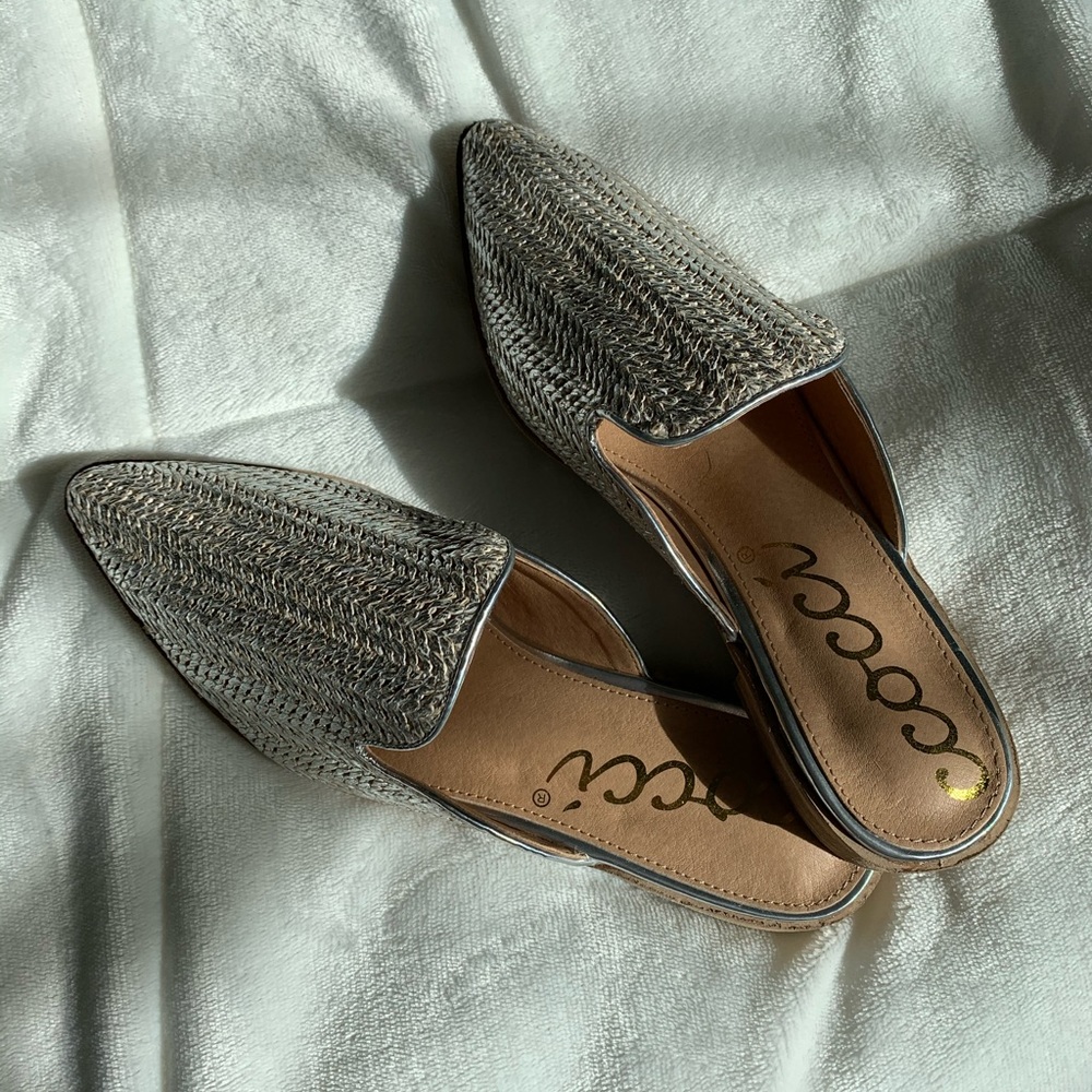 Silver metallic slip on mules